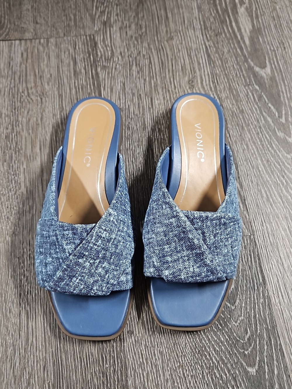 Vionic Blue Textured Crossband Slide Mules